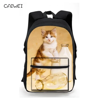 

Cute Cat Women Canvas Backpack for Teenage Girls 3D Animal Print School Backpacks Student Casual Laptop Shoulder Back Pack