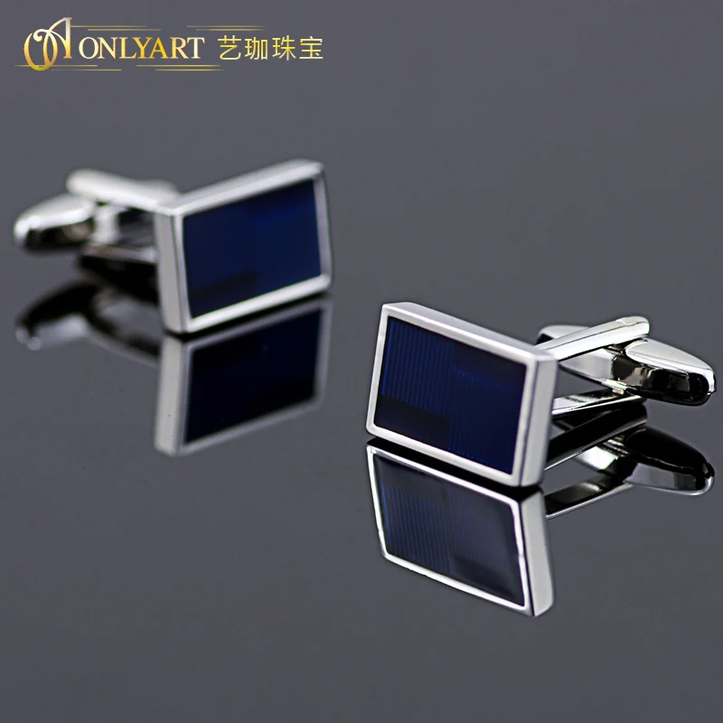 

Rectangle Wedding Blue Enamel Stripes Male Cufflinks Clip Set or French Shirt Button Accessories