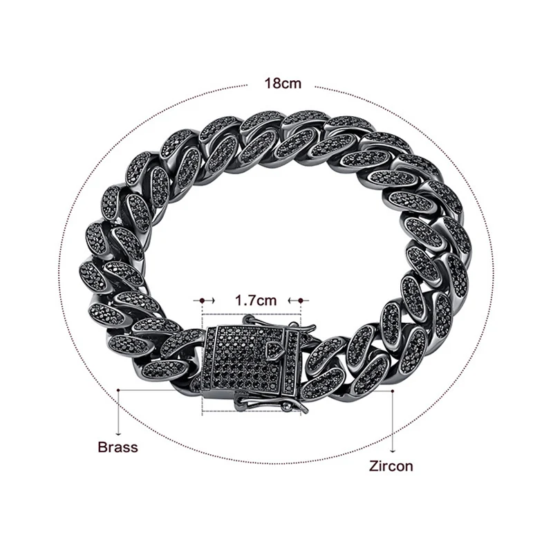 Хип-хоп черный синий CZ камень проложили Bling Iced Out кубинская цепочка браслет браслеты для мужчин рэппер ювелирные изделия "-9"