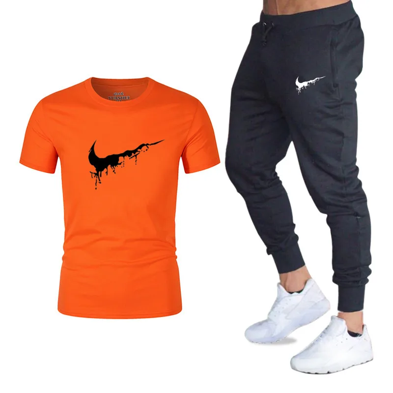 

Hot Sale Brand t shirt Men Sets Fashion Summer cotton short sleeve Sporting Suit T-shirt +Pants Men 2 Pieces Set casual clothing