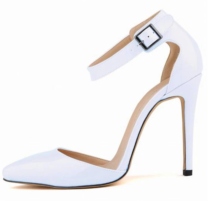 Новое поступление; лаконичные однотонные босоножки из лакированной кожи; женские туфли с острым носком на высоком каблуке; Модные женские офисные сандалии с пряжкой - Цвет: Белый