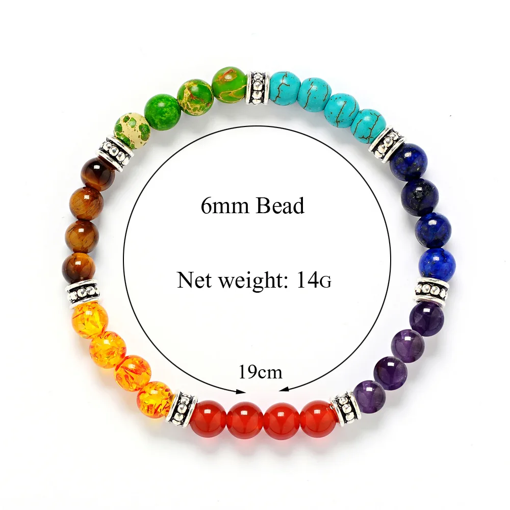 Bracelets bouddha multicolores pour hommes et femmes, perles de lave, 7 chakras, équilibre de guérison, prière Reiki Yoga, 6mm