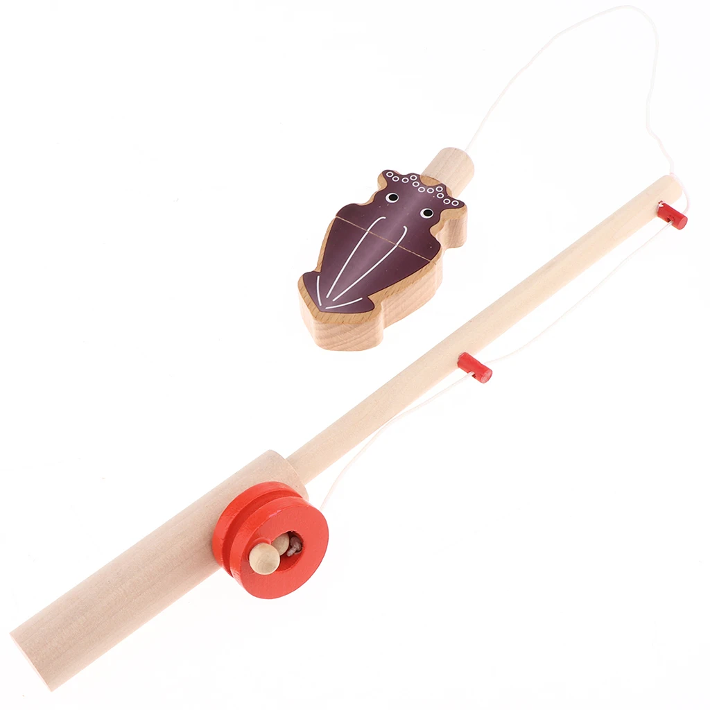 Pretend Kitchen Cooking Set Wooden Fishing Game - Multifunction Double Pole Magnetic Fishing Cutlery Set - Play House Puzzle Toy