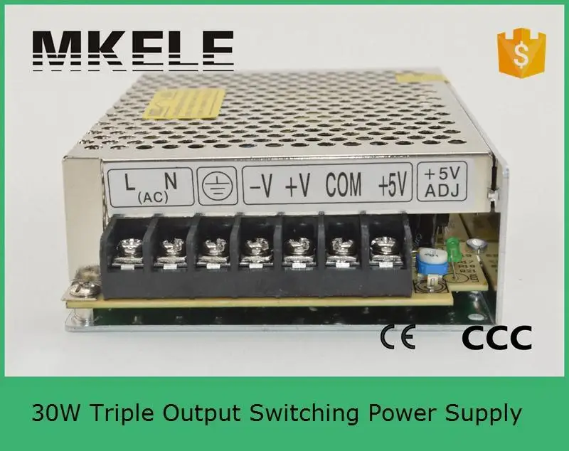 

fast deliver Triple 30W DC5V3A 12V1A -5v0.5A Switching Power Supply for LED Strip Light, Input 110/220VAC ( N0:T-30A)
