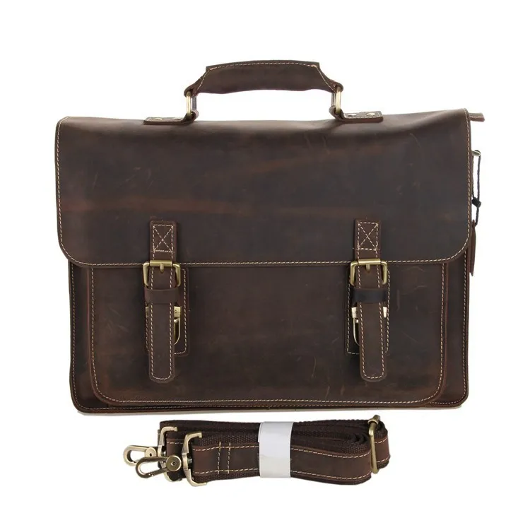Nesitu коричневый толстый подлинный Crazy Horse кожаный мужской портфель сумки-мессенджеры 14 ''сумка на плечо для ноутбука M7205