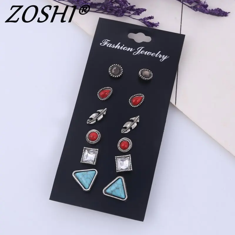 Мода 6 пар/компл. детская фоновая фотография в стиле ретро зелёное Камень Стад серьги наборы для ухода за кожей смешанные листьев квадратный треугольный круглый стимпанк вечерние в виде капель с кристаллами в форме Для женщин