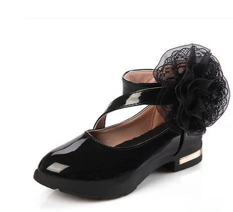 Осенние новые детские девочки кожаные туфли красивые цветы принцесса обувь женская детская обувь для вечеринок Дети подарок на день рождения - Цвет: Черный