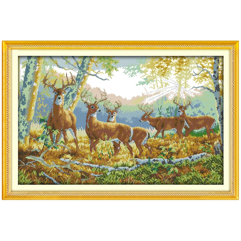 

Deer in Forest Patterns Counted Cross Stitch 11CT 14CT Cross Stitch Set Wholesale Animal Cross-stitch Kits Embroidery Needlework