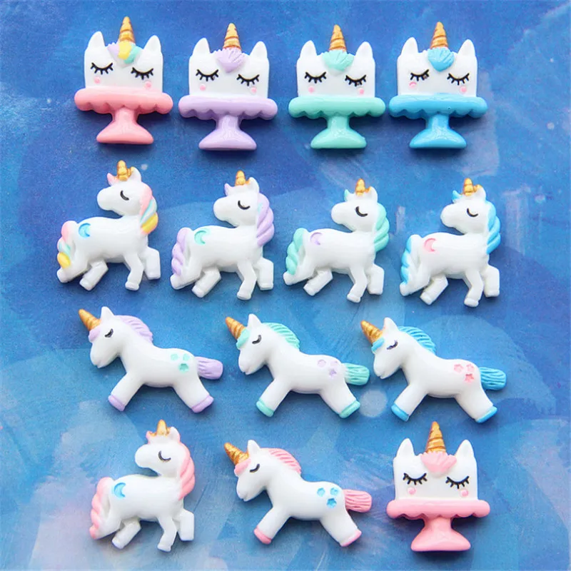

10Pcs Resin Unicorn DIY Phone Material Accessories Birthday Party Decorations Kids Unicorn Cake Topper Unicorn Party Supplies-S