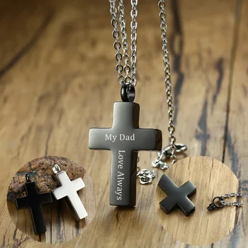

Free Engraving Men's Black Blessed Cross Ash Urn Pendant Necklace Stainless Steel Cremation Jewelry and Keepsakes 24 inch