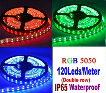 

5M Double Row SMD5050 RGB flexible Strip light 600Leds IP65 Waterproof DC 12V 120LED/Meter Home Bar Car Lorry cabinet decor-RGB