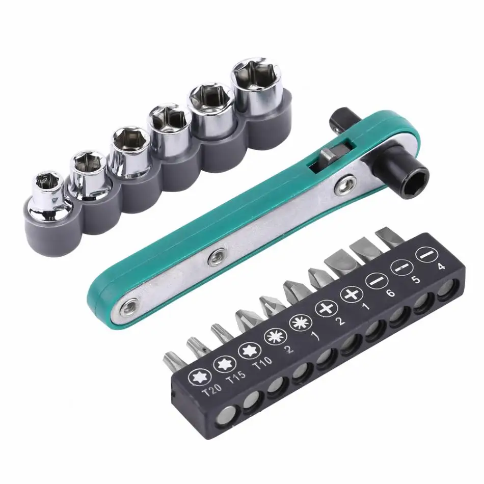 17pcs Set 1 4 Universal Two Way Torque Wrench Driver 17pcs Set 1 4 Universal Two Way Torque Wrench Driver Ratchet Handle With Interchangeable Bits And Sockets