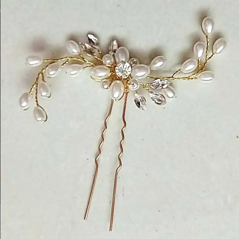 Трендовые свадебные аксессуары для волос Свадебная палочка для волос заколка для волос с кристаллами головной убор плетение жемчужная заколка для волос для невесты аксессуары для волос - Окраска металла: TM014 gold