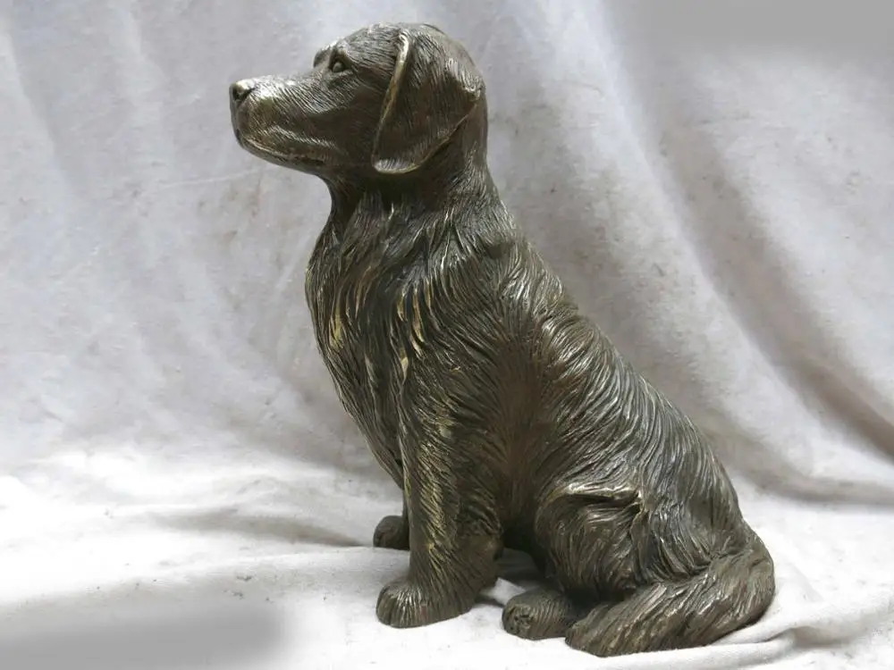 DS 9" China brass copper carved beautiful finely guard Dog Sculpture