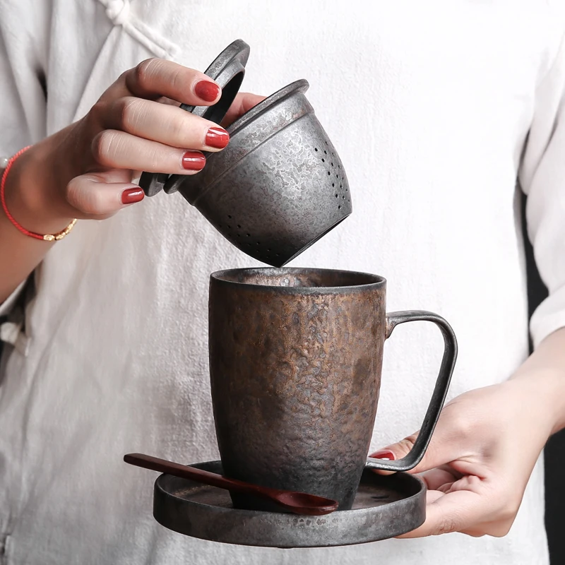 

Creative manual kiln change ceramic cup bubble cup with cover filter cup mug office drink