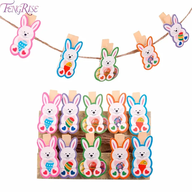 FENGRISE 10PCS Easter Bunny Photo Clip Happy Easter Decorations for