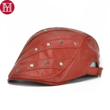 Унисекс осень зима натуральная кожа овчины Шапки Для женщин Для мужчин Повседневное из натуральной овчины кожа береты шапки Новинка; Лидер продаж козырек Hat