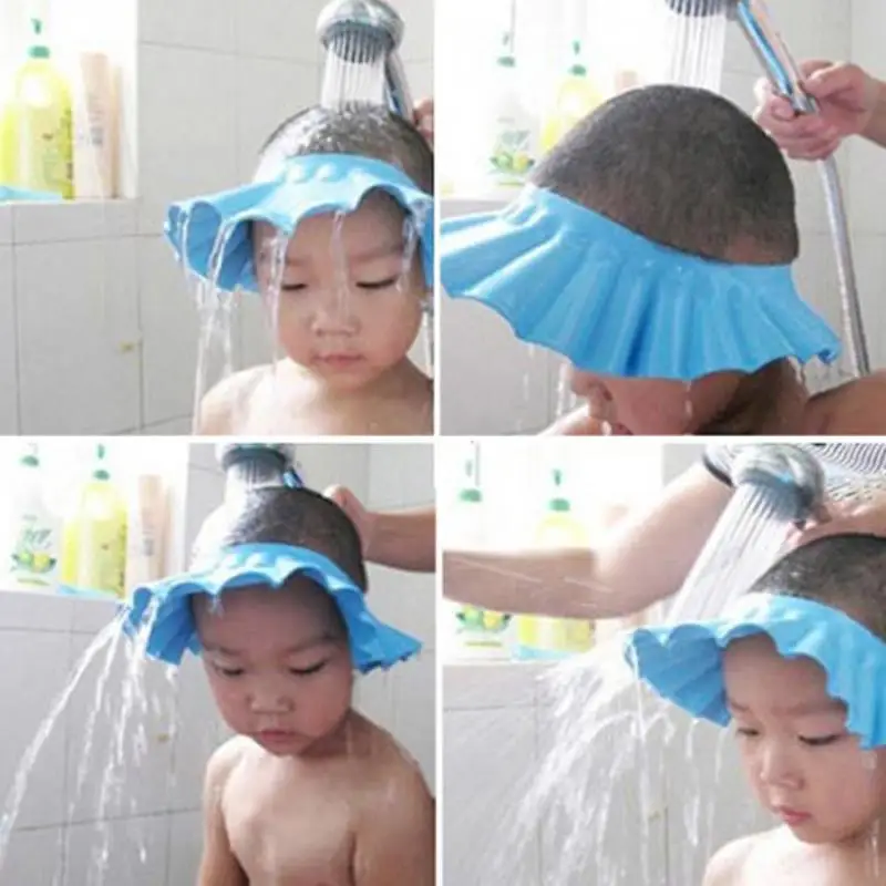 Newest Adjustable Kids Baby Shower Cap Solid Bath Shampoo Hat Wash Hair Shield Baby Shower Head Cap Child Bathroom Supplies