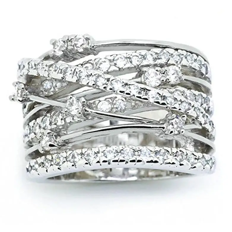 Женский модный белый Циркон Свадебные кольца наборы розовое золото серебро белый кристалл обручальные кольца для женщин CZ каменные полосы