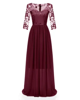 

Lace Embroidery V Lead Chiffon Hollow Out Long Dress Woman New Pattern