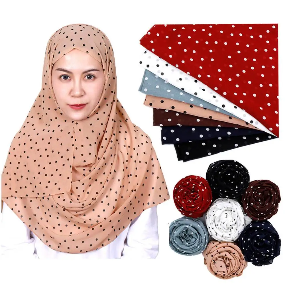 

Plain Fashion Loop Polka Dot Bubble Chiffon Instant Shawl Scarf Ladies High Quality Soft Headband Bufandas Muslim Hijab 180*70Cm