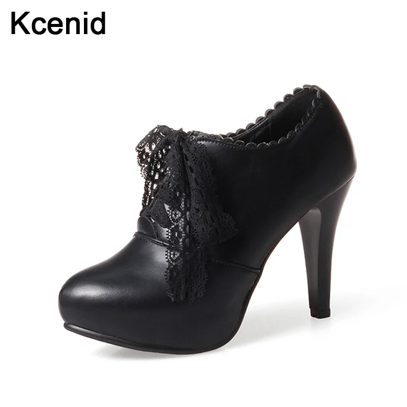 Kcenid/Большие размеры 33-46; новые модные осенне-зимние туфли на высоком каблуке для зрелых женщин; женские офисные туфли на шнуровке; черные туфли-лодочки на платформе