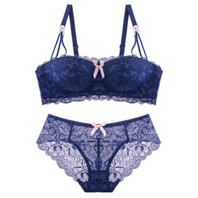Fashion 1/2 half cup lace sexy bras and panty sets wireless comfortable