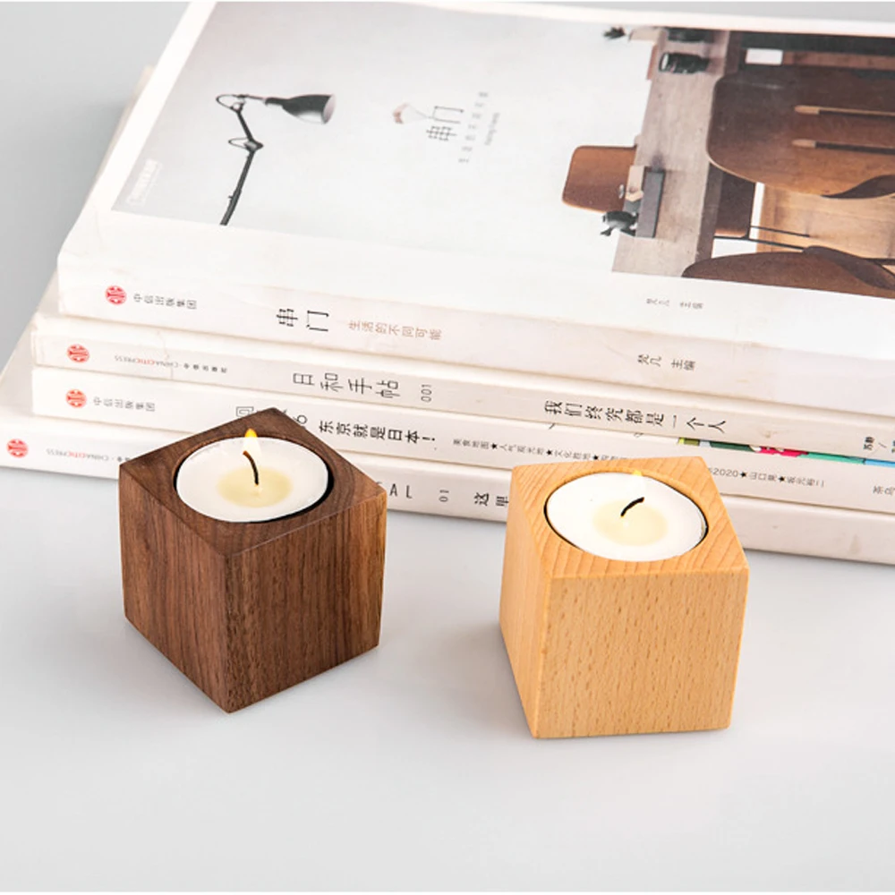 

Square Wooden Candle Holder Rustic Vintage Candlestick Tea Light Stand Table Lamp For Wedding Birthday Party Home Decoration