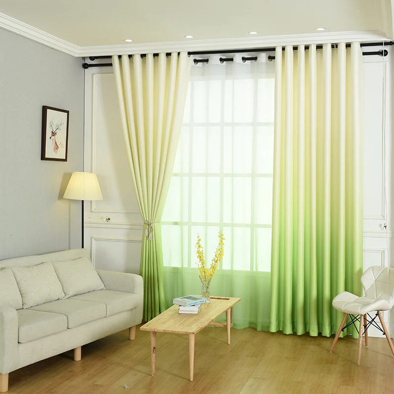 

1PCs White Green Gradient Blackout Curtain Velveteen Metal Texture Ring Shade Curtains Living Room Bedroom Curtain 140 * 175cm