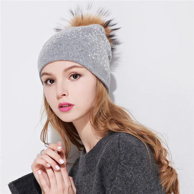 Женская вязаная шапка Xthree зимние шапки из шерсти и меха норки 15 см|winter knitted hats|knitted
