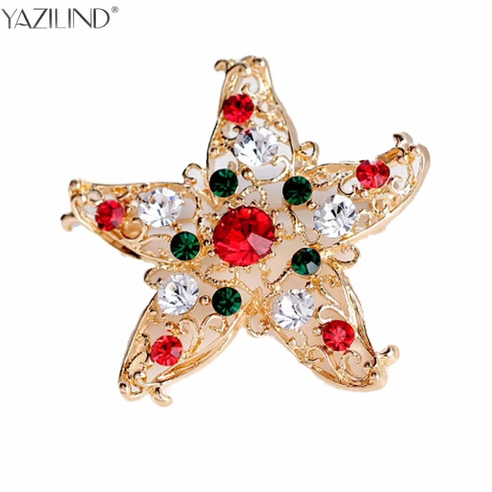 Yazilind Модные полые рождественские подарки просто блестящий Стразы звезда брошь