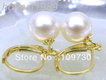 

Bridal jewelry free shipping hot sell PERFECT ROUND 10mm AAA+++ TOP GRADE WHITE SOUTH SEA PEARL DANGLE EARRING 14Kt