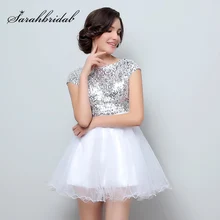 Дешевые,, серебристые платья с блестками и лифом для выпускного вечера, мини-юбка с рукавом-крылышком, коктейльное платье для вечеринки на выпускной OS396