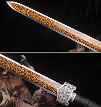 

8 SIde Gilt High Manganese Steel Handmade Chinese WuShu/Kungfu Full Tang Sword/Jian Ebony Wood Saya Han Jian