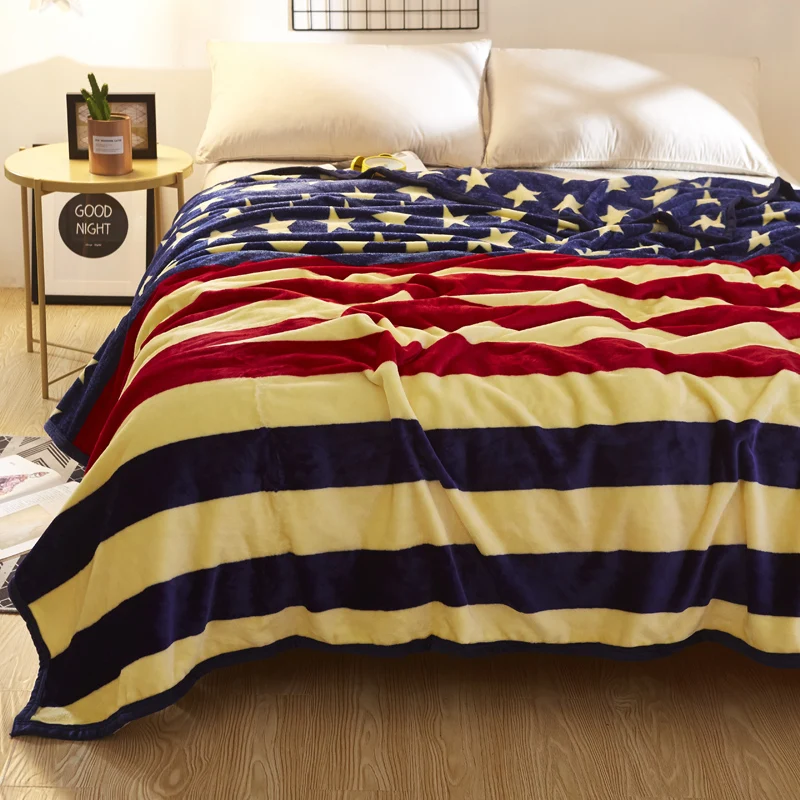 

Blue And Red Stripes Fleece Blankets For Adult 100% Polyester Flannel Bedspread For Home Bedding Stars Throw Blankets On The Bed