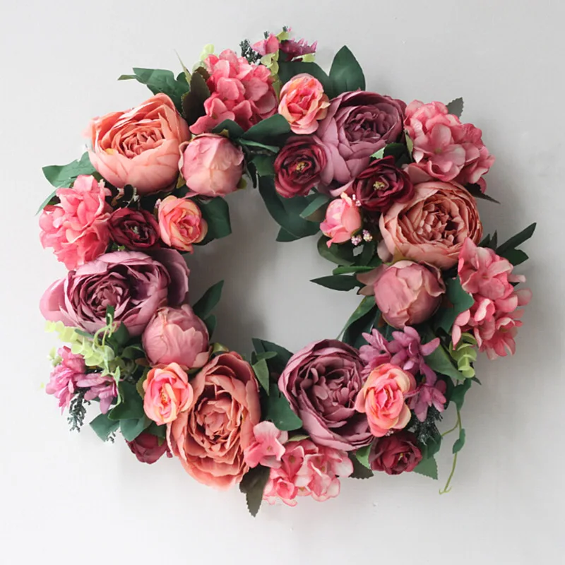 

Artificial Peony Wreath Handmade Garland Simulation Silk cloth Fake Flowers Decorative Rattan Home Wedding Door Wall Decor Prop