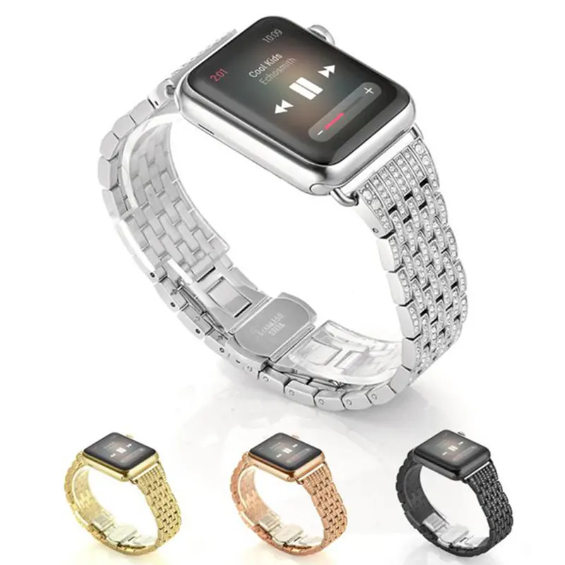 Ремешок для часов Apple Watch band Series 4 3 2 1 роскошный браслет из блестящего золота с