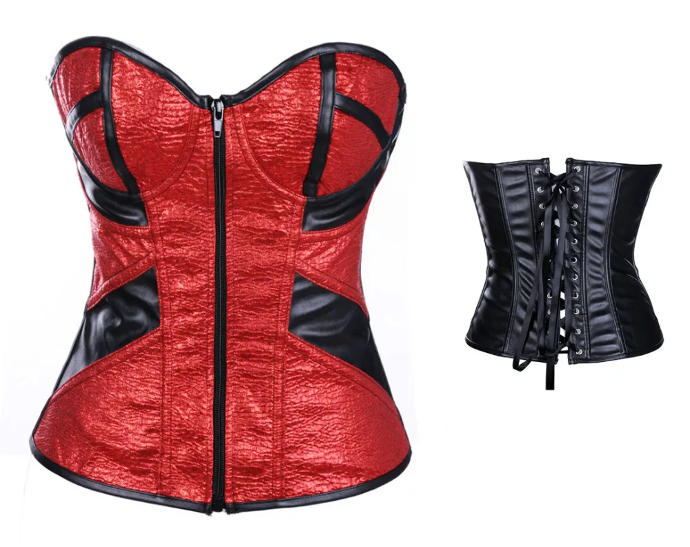 Plus Size Sexy Slimming Corset Red Leather Corsetin Bustiers & Corsets