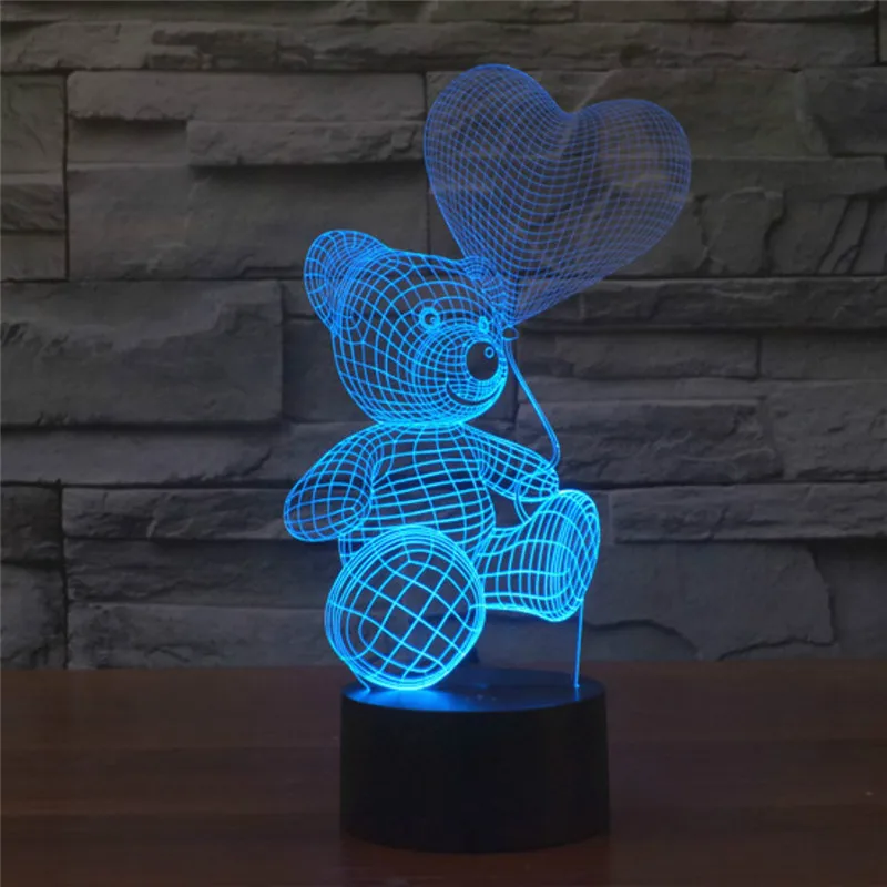 Светодиодный 3d-ночник воздушный шар плюшевый мишка Любовь Сердце фигурка 7 цветов Сенсорная Оптическая иллюзия настольная лампа украшение дома модель