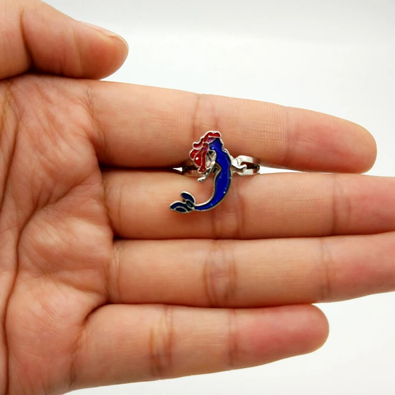 

GEOMEE 1Pcs New Arrival Women Girls Red Hair Mermaid Mood Rings Female Emotion Feeling Color Changing Adjustable Size Ring R477