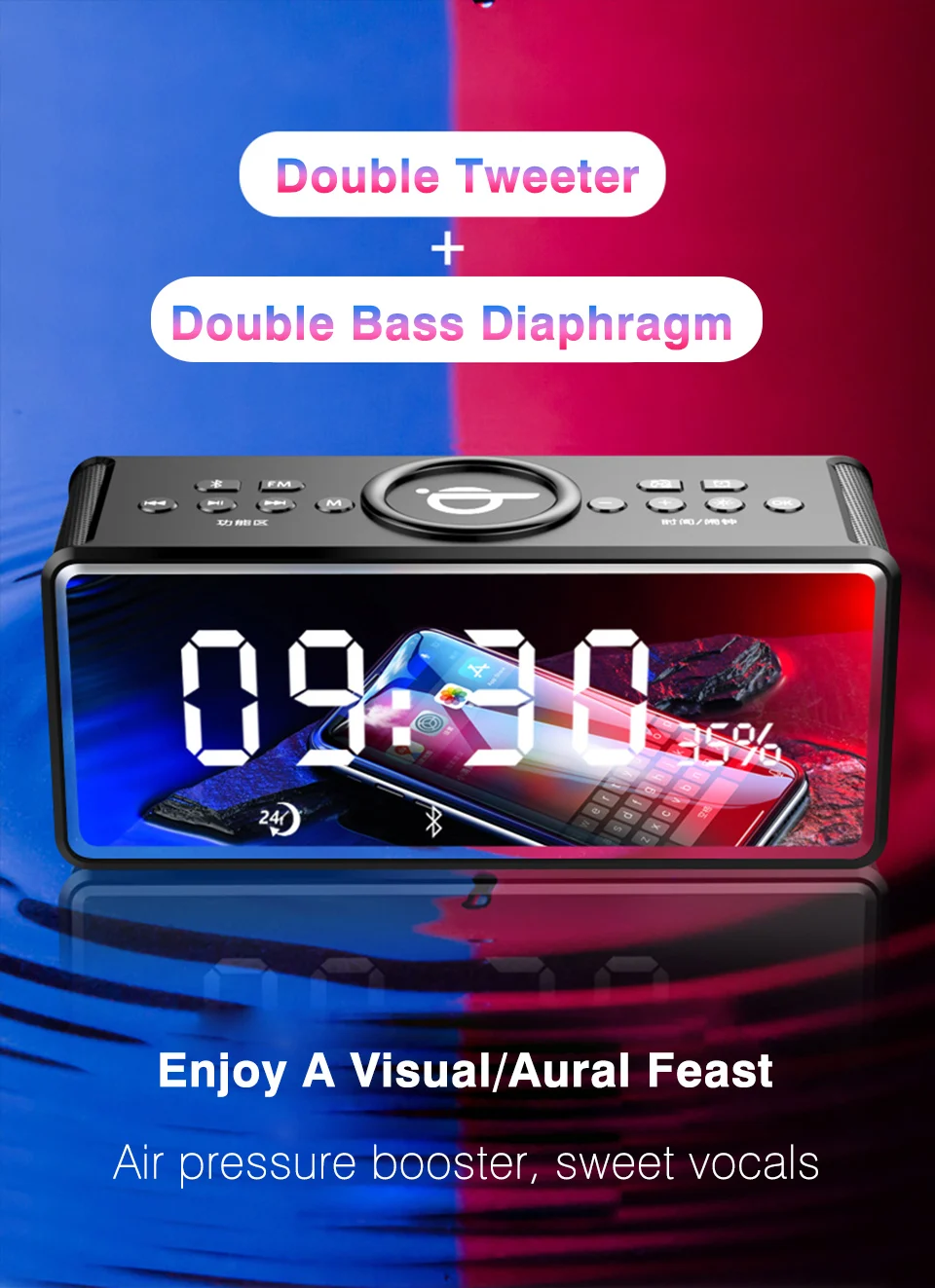 Portable Wireless Bluetooth Speaker FM Radio Alarm Bass Sound Systems 3D Stereo Surround Wireless Charger For iPhone Samsung (20)