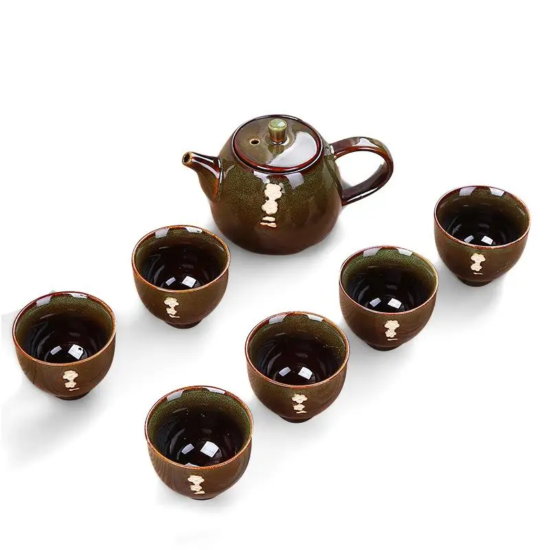 

6pcs Teacup and Teaware Set Gift Ceramic Kiln TeaPot Set Kung Fu Tea Set Kitchen Porcelain Tea Ceremony Set Tea for Luxury Gift