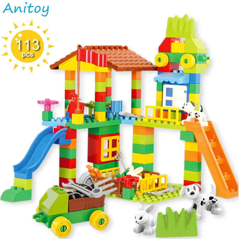 

113PCS Big Size Bricks Blocks House Educational Building Blocks DIY Toys Compatible with Legoing Duplo Action Figure Kids Toys