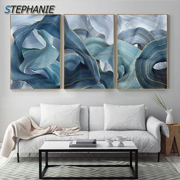 Online Abstrakte Blau Gold Folie Ring Malerei Moderne Große Poster Druck Luxus Wand Kunst Bild Für Wohnzimmer 3D Tableaux Cuadros Salon