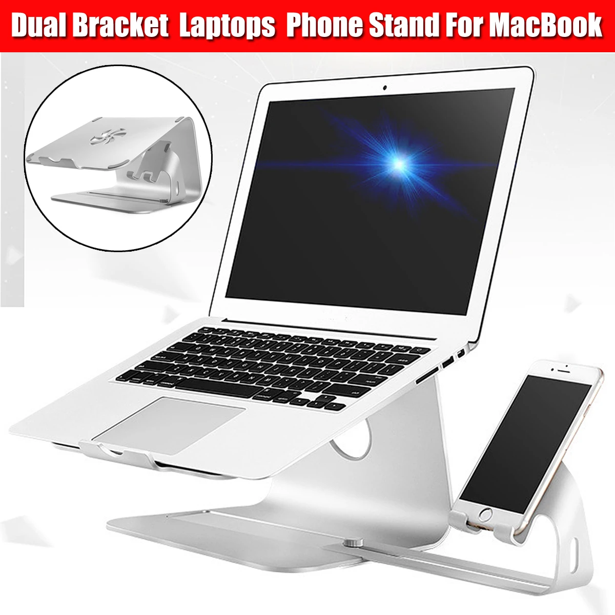 Double Bracket Aluminum Alloy Notebook Laptops Stand Desktop Holder for Laptop Notebook Mobile phone Double Bracket Aluminum Alloy Notebook Laptops Stand Desktop Holder for Laptop Notebook Mobile phone