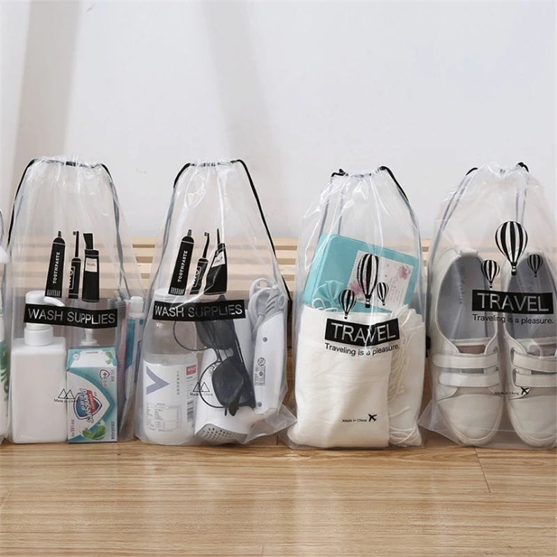 Travel Storage Drawstring Bags Small Waterproof Harness Pocket Transparent Clothing Underwear Bag 5 Per Pack Wash Supplies Pouch