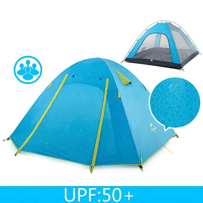 NatureHike P серии классика палатка 210 т ткань для 4 человек NH15Z003-P - Цвет: sea blue UPF50