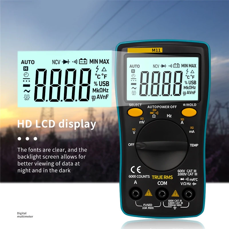 

Digital Multimeter 6000 Counts Voltmeter Ammeter Ohm Portable High Precision Meter with Lines SLC88