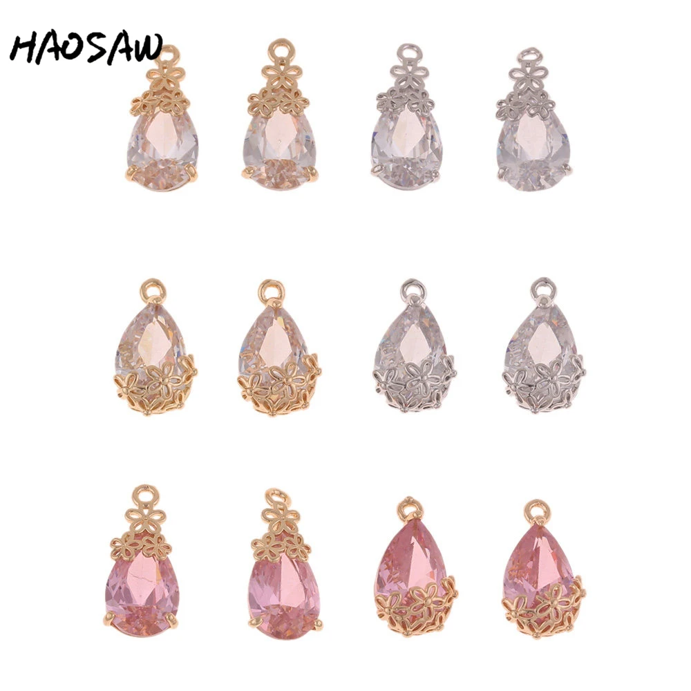 

HAOSAW 8*18MM 6Pcs/Lot Water Drop Charm/Copper Flower/Large Crystal/Jewelry Part/Accessories Part/Handmade Jewelry