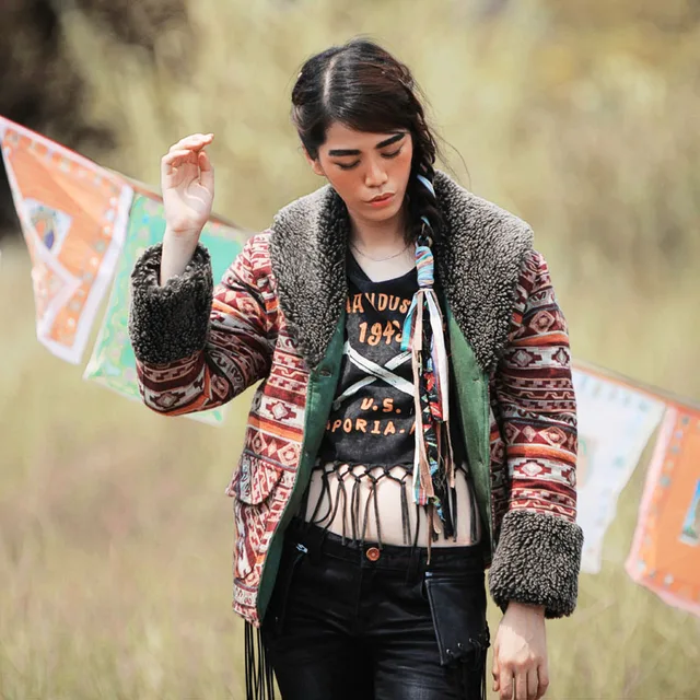 Cheap Aporia.As Autumn Winter Vintage&Retro Ethnic Berber Fleece Collar Indian Totem Print Cowboy Coat Short Warm Thick Wadded Jacket